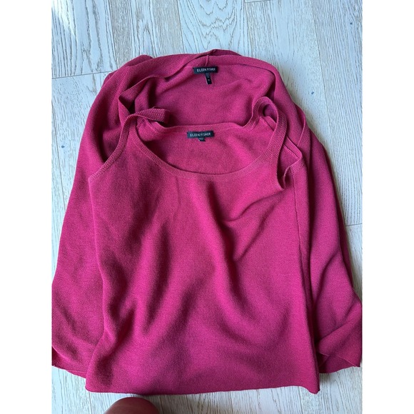 Eileen Fisher Sweaters - Eileen Fisher Italian Yarn Knit Tank and Open Front Cardigan Set Raspberry XS
